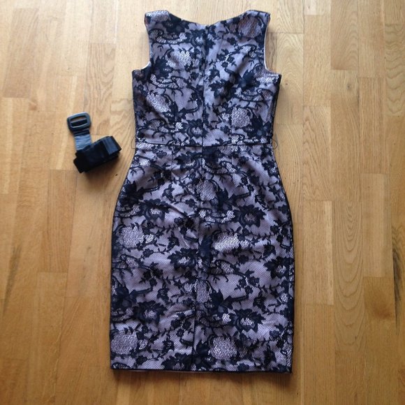 Mohito Sleeveless Midi Sheath Dress Floral Black Mesh Lace - Picture 6 of 15